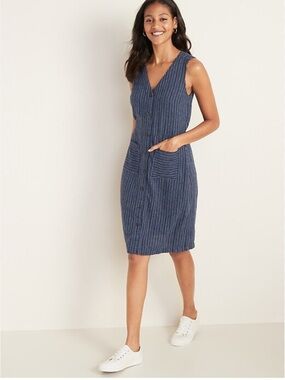 Old Navy Blue Pinstripe Button-Front Midi Dress